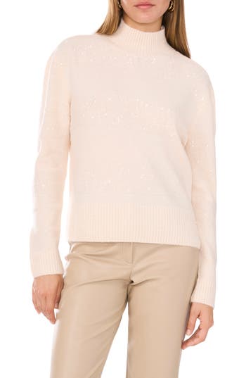 VINCE CAMUTO VINCE CAMUTO SEQUIN STRIPE MOCK NECK SWEATER 
