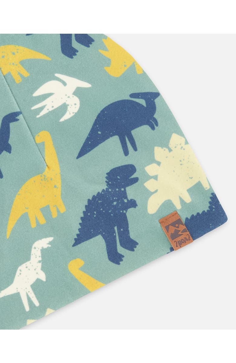 Deux par Deux Stretch Jersey Dinosaur Beanie, Alternate, color, Green Dinosaur Print