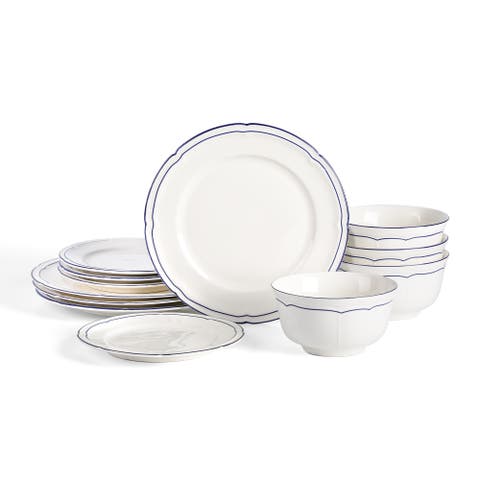 Victory 12-Piece Porcelain Dinnerware Set, Colored Rim