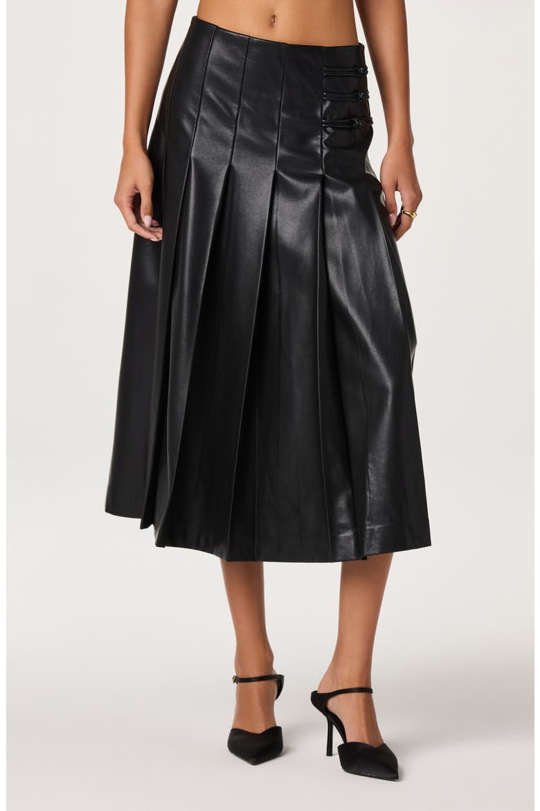 Gloriana Pleated Faux Leather Midi Skirt, Main, color, BLACK