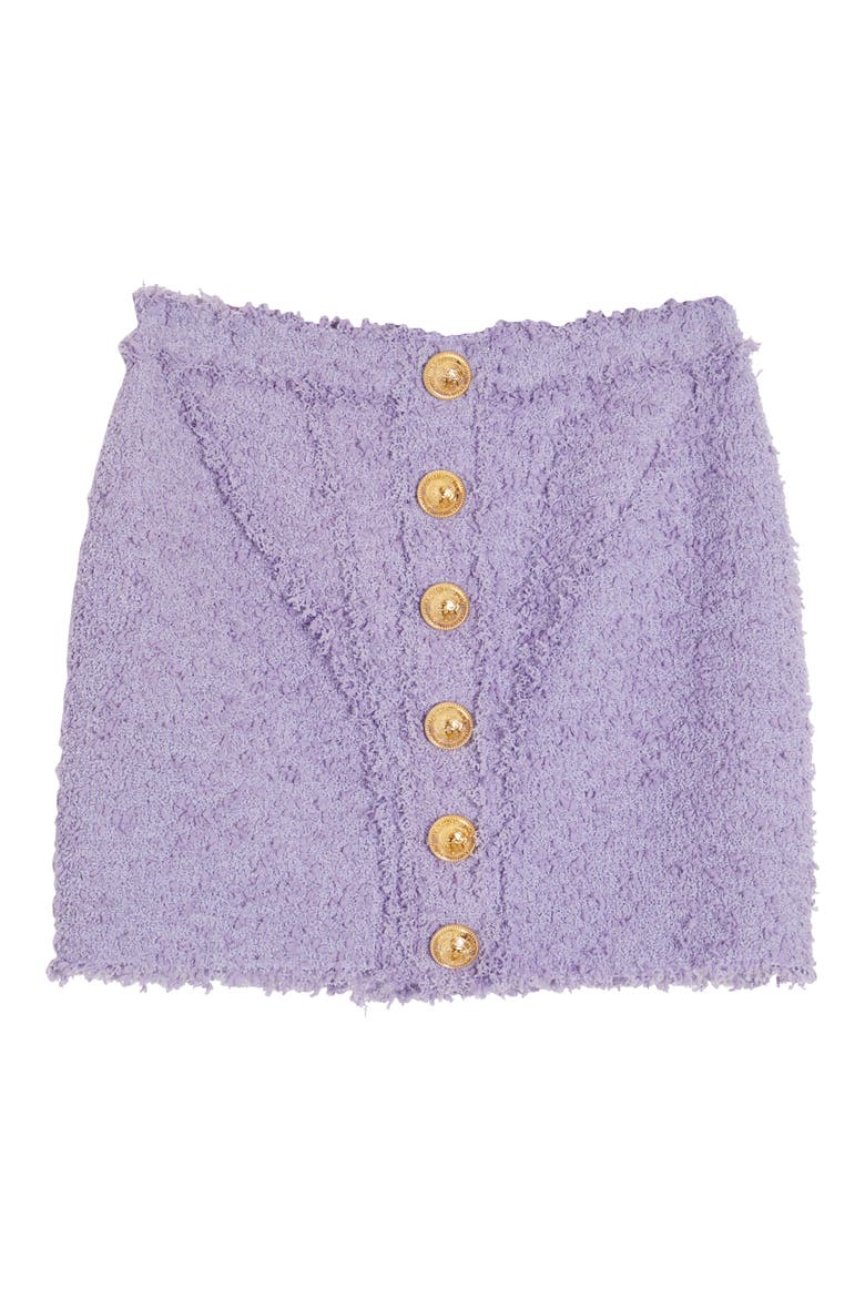 Embellished Button Tweed Miniskirt, Alternate, color, LIGHT LILAC