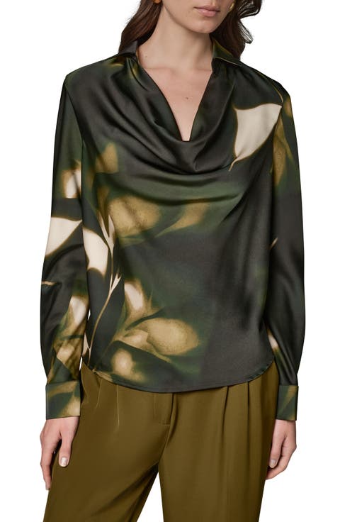 Printed Cowl Neck Satin Top