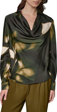 Donna Karan New York Printed Cowl Neck Satin Top