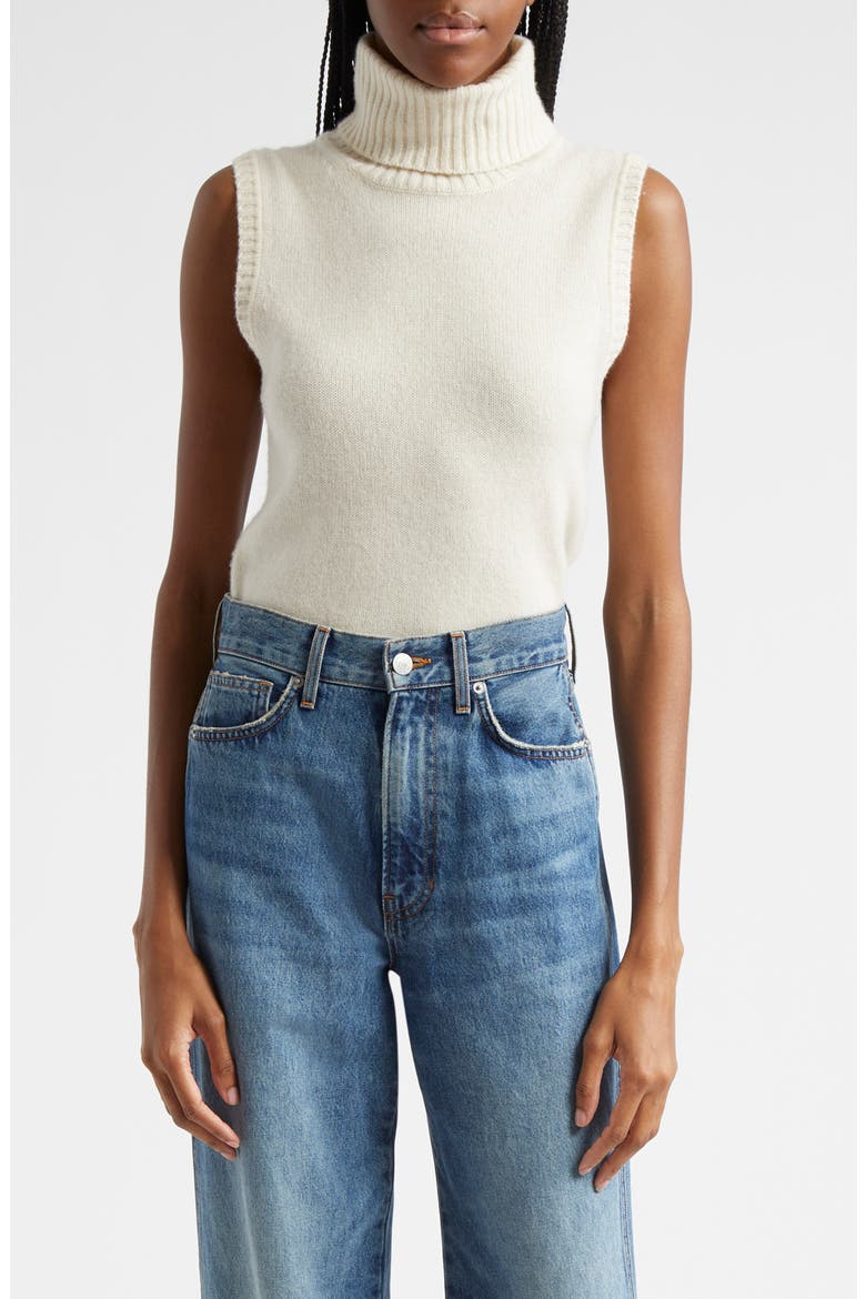 Mazzy Sleeveless Cashmere Turtleneck Sweater, Main, color, IVORY