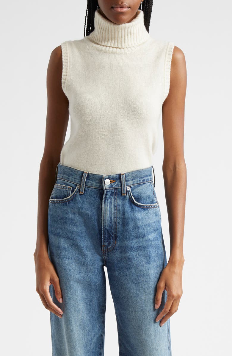 Veronica Beard Mazzy Sleeveless Cashmere Turtleneck Sweater, Main, color, Ivory