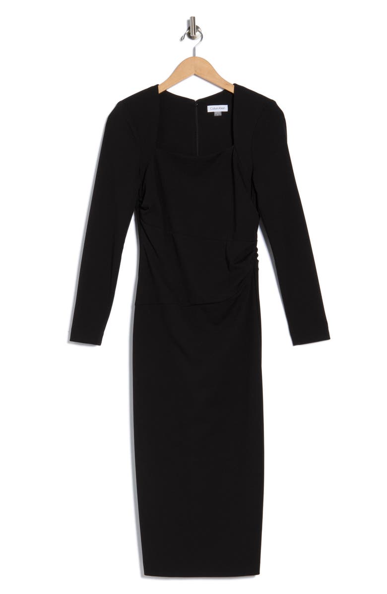 Calvin Klein Square Neck Midi Sheath Dress, Alternate, color, Black