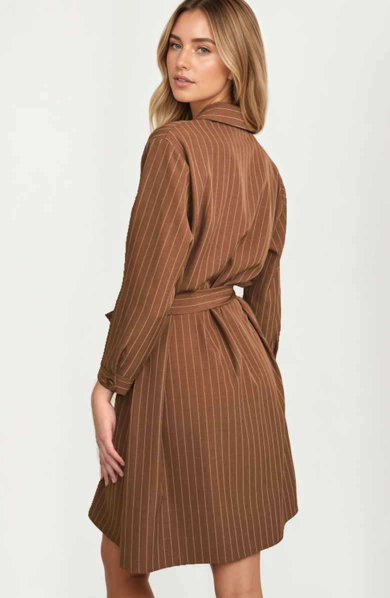Knit and Lounge Striped Button-Front Waist-Tie Shirt Dress, Alternate, color, 