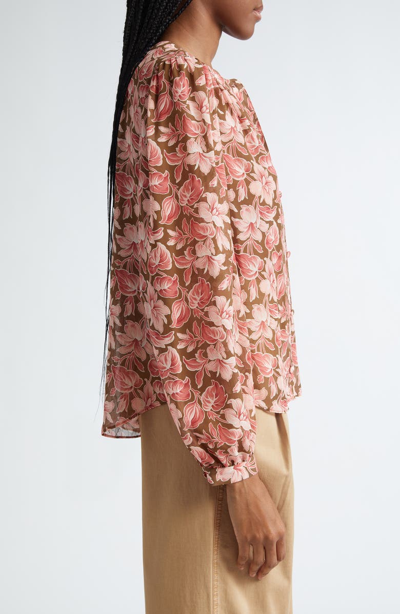 Veronica Beard Ashlynn Floral Print Silk Shirt, Alternate, color, Deep Ochre Multi