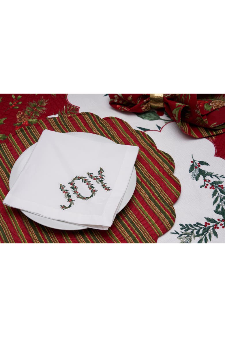 Merry Mistletoe Embroidered Botanical Runner 14" x 72", Alternate, color, Red