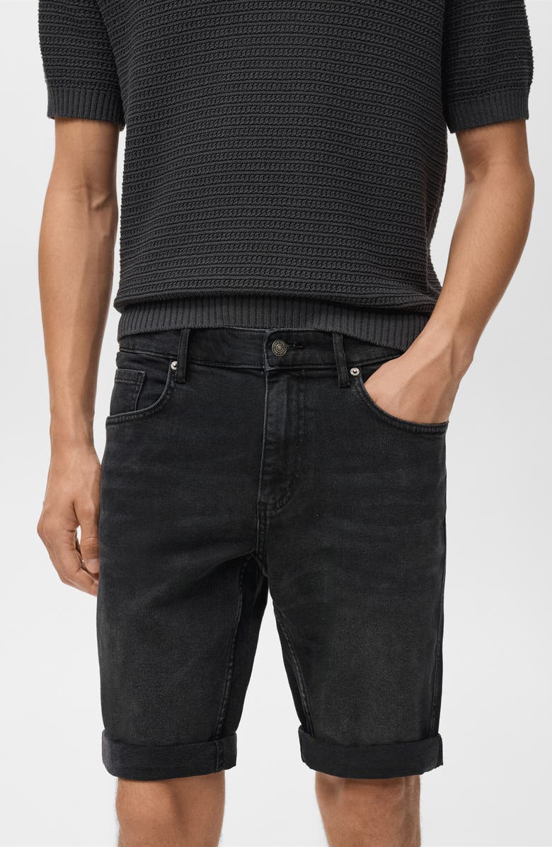 MANGO Slim Fit Denim Bermuda Shorts, Alternate, color, Black Denim