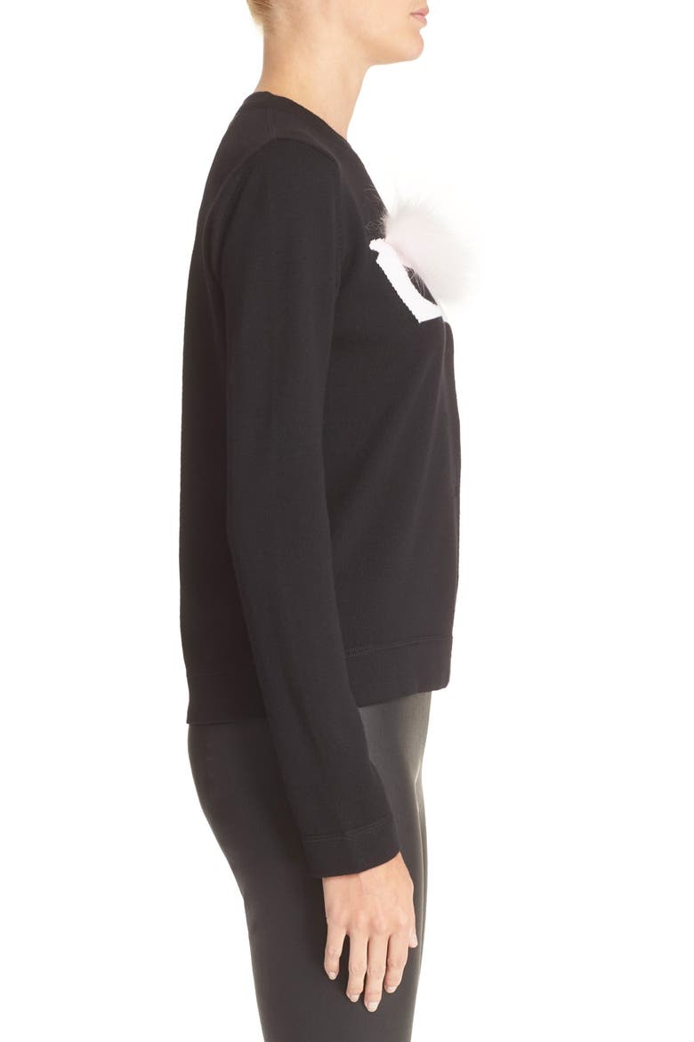 'Buggie' Genuine Fox Fur Trim Wool Sweater, Alternate, color, BLACK