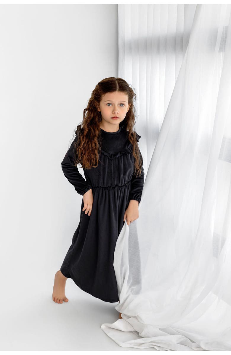 Pouf Velour Ruffle Maxi, Alternate, color, Black