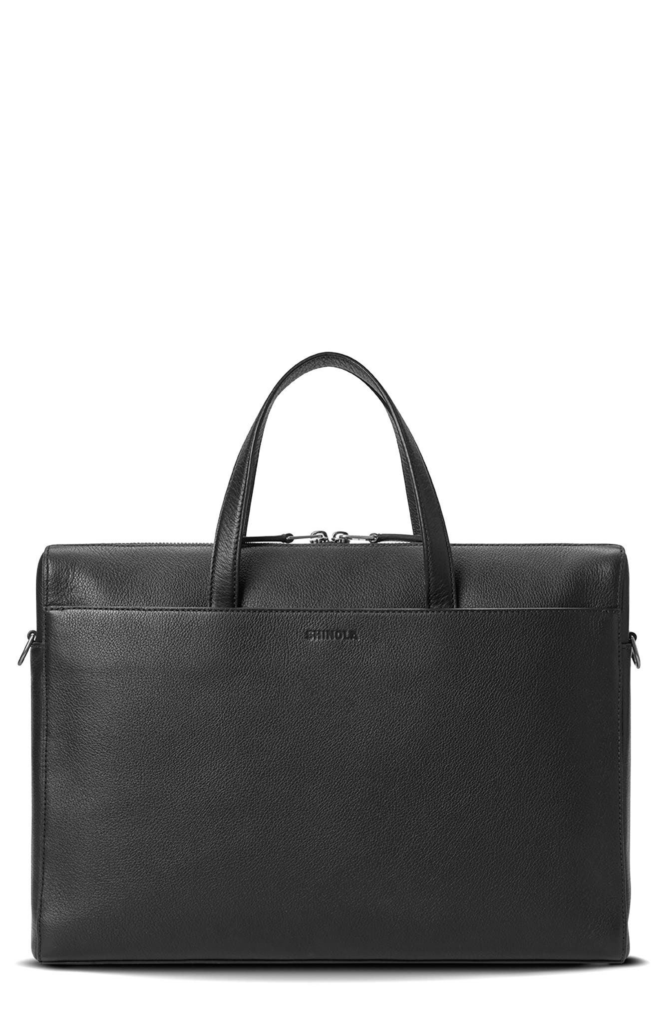 Shinola Canfield Essential Pebbled Leather Briefcase, Main, color, Black