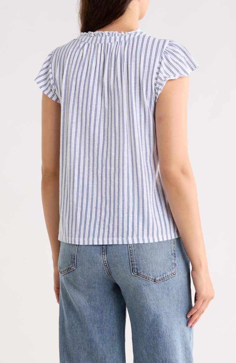 Lucky Brand Stripe Cap Sleeve Cotton Button-Up Shirt, Alternate, color, Blue Stripe