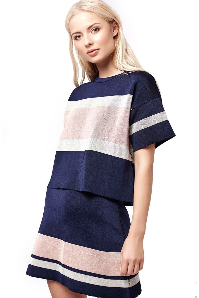 Modern Stripe Boxy Tee, Alternate, color, NAVY BLUE