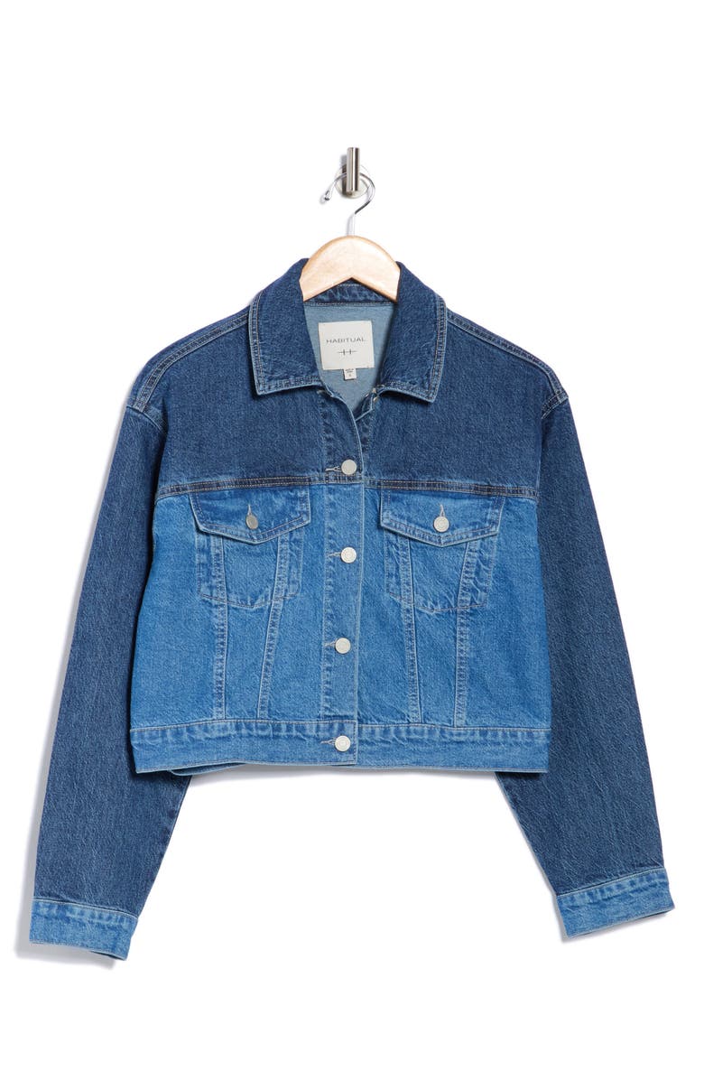 Habitual Colorblock Crop Trucker Jacket, Alternate, color, Surf