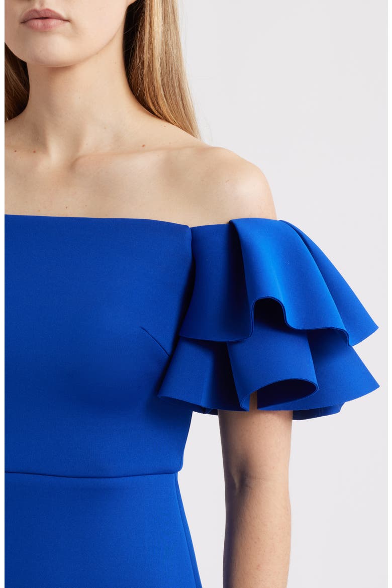 Ruffled Off-the-Shoulder Cocktail Dress, Alternate, color, COBALT