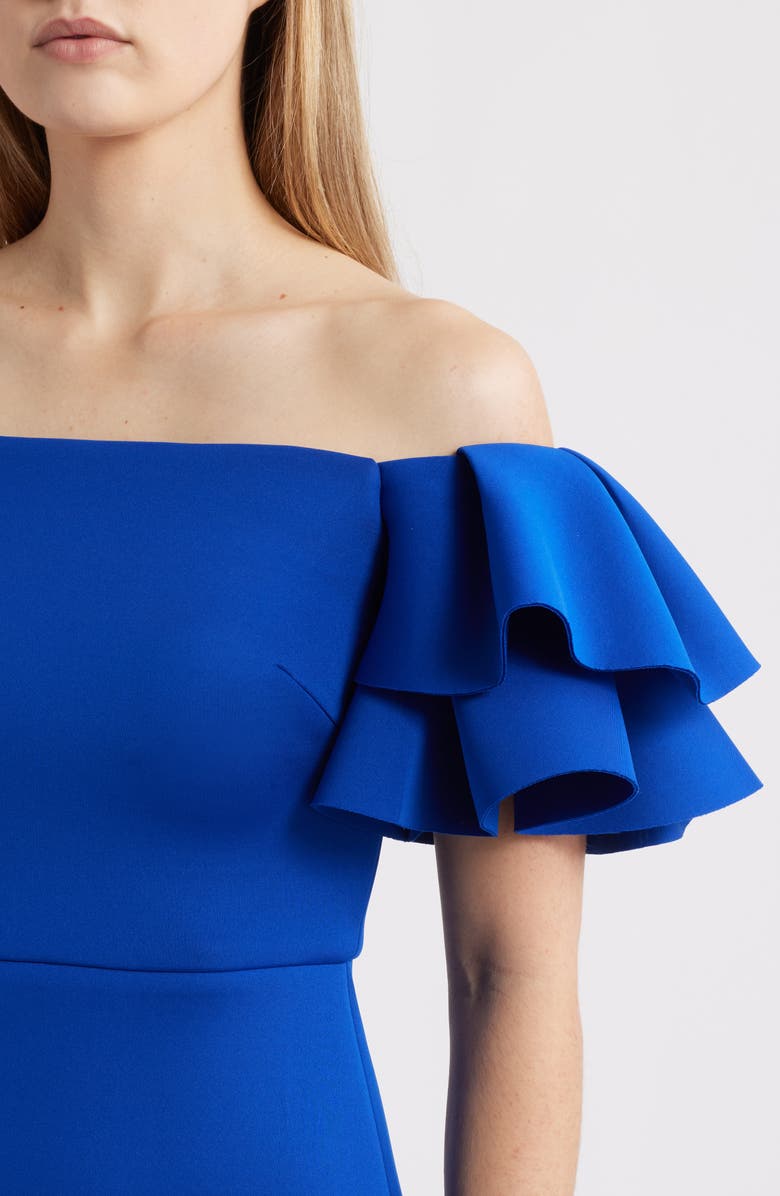 Eliza J Ruffled Off-the-Shoulder Cocktail Dress, Alternate, color, Cobalt