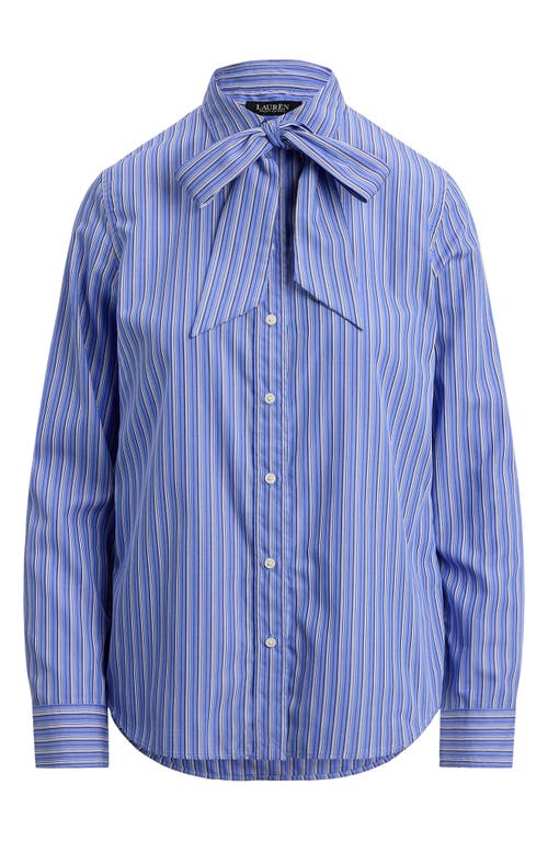Ralph Lauren Womens Classic Fit Striped Tie Neck Shirt 0p 18 In Multi