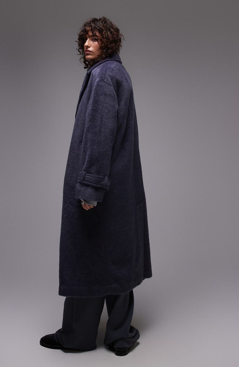 Topshop Chuck On Faux Fur Longline Coat, Alternate, color, Navy