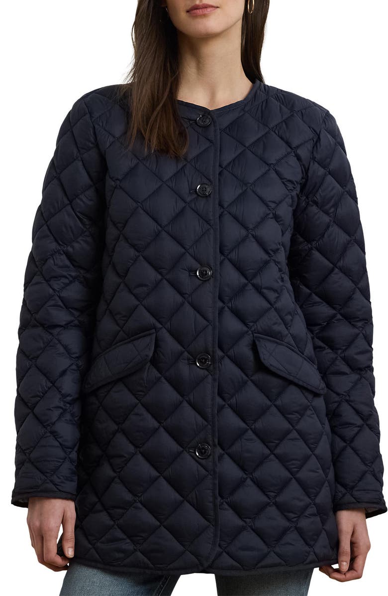 Lauren Ralph Lauren Contrast Lining Quilted Puffer Jacket, Main, color, Dark Navy