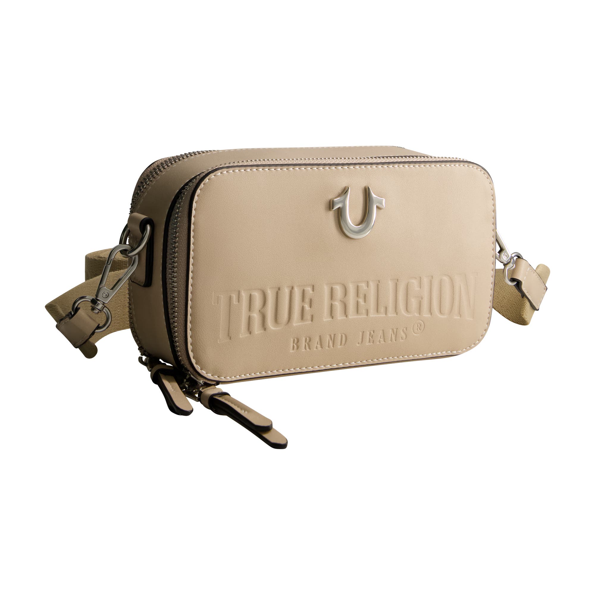 True Religion Double-Zip Horseshoe Camera Bag, Alternate, color, Tan