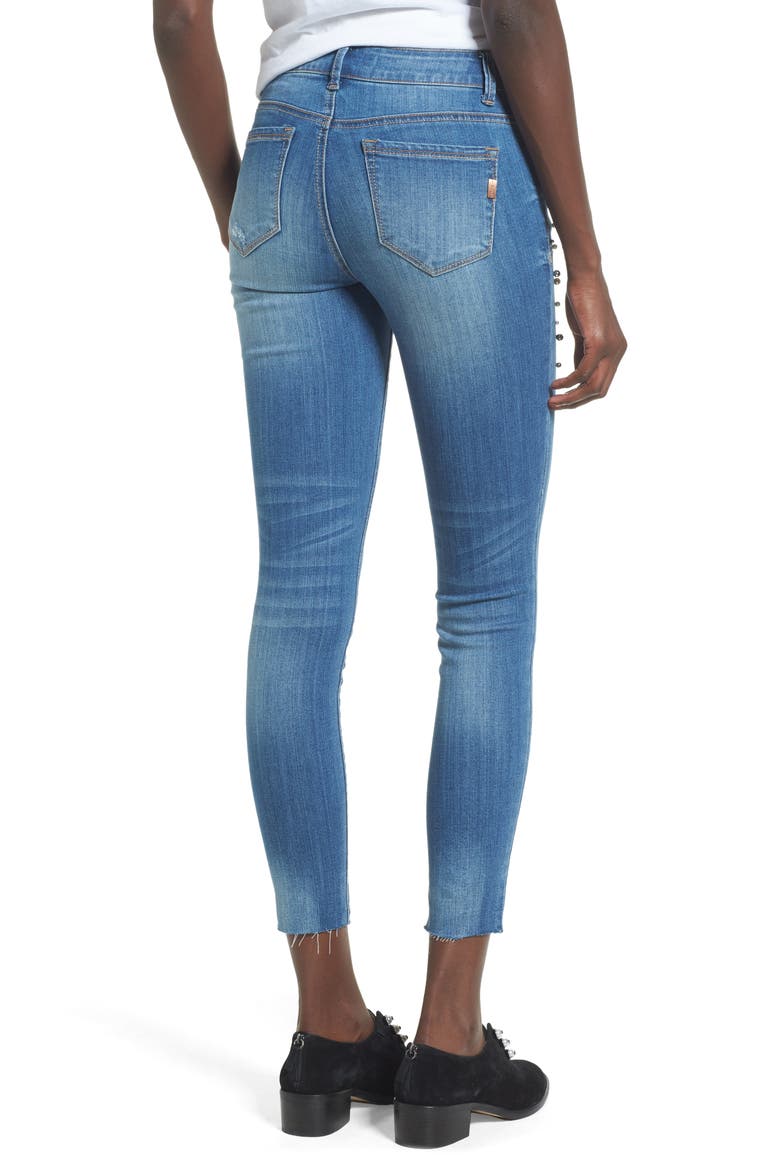 Pearl Detail Skinny Jeans, Alternate, color, SALLY BLUE