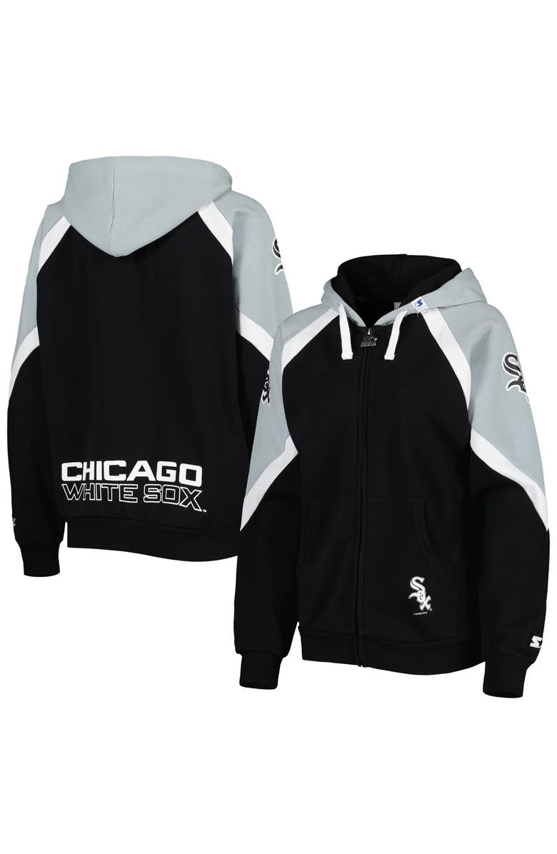 STARTER Women's Starter Black/Silver Chicago White Sox Hail Mary Full-Zip Hoodie, Main, color, Black