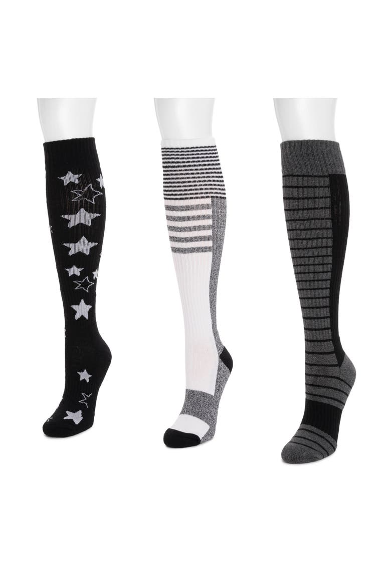 Cotton Rib Compression Knee-High Socks 3 Pair Pack, Alternate, color, Ebony