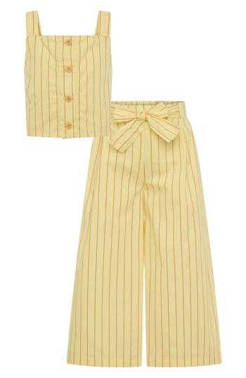 Tiny Tribe Kids' Stripe Cotton Tank & Wide Leg Pants Set In Yellow