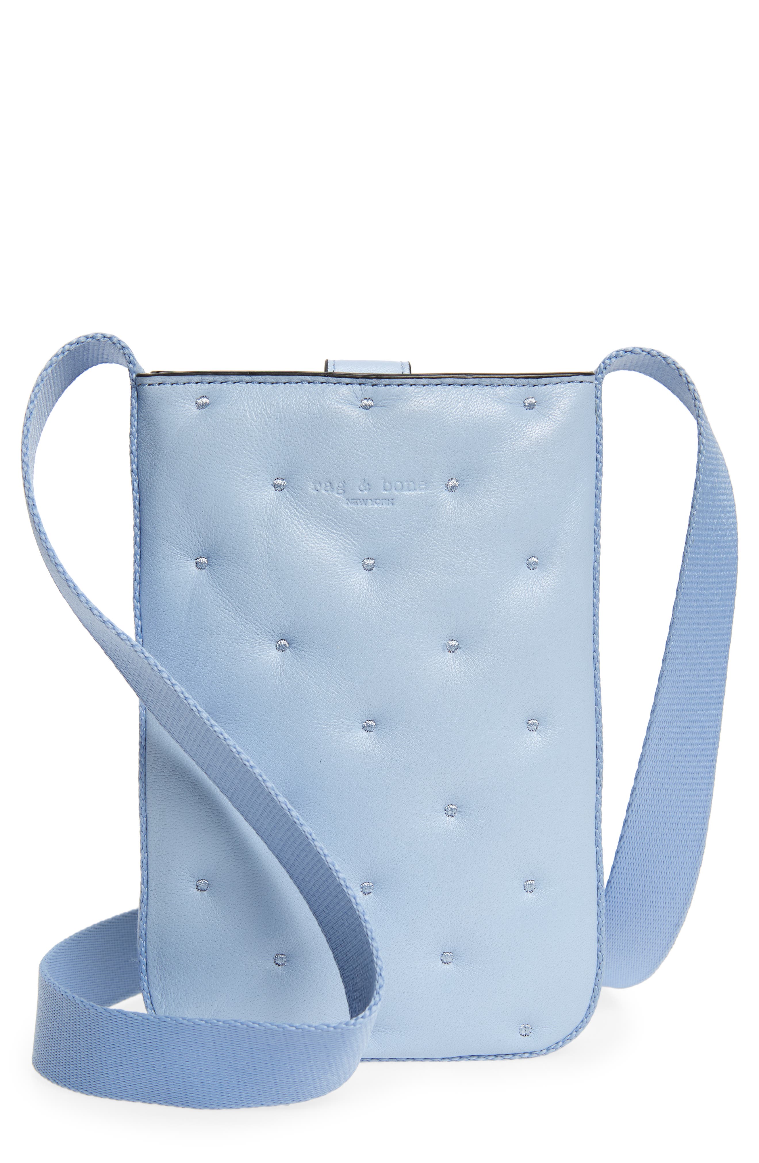 Riser Leather Crossbody Phone Pouch, Main, color, LIGHT BLUE