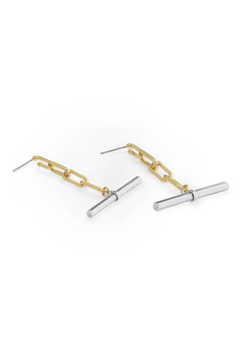 Two-Tone T-Bar Linear Drop Earrings, Alternate, color, TWO TONE
