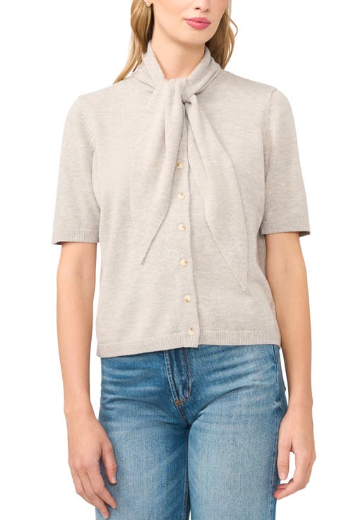 Tie Neck Short Sleeve Cardigan