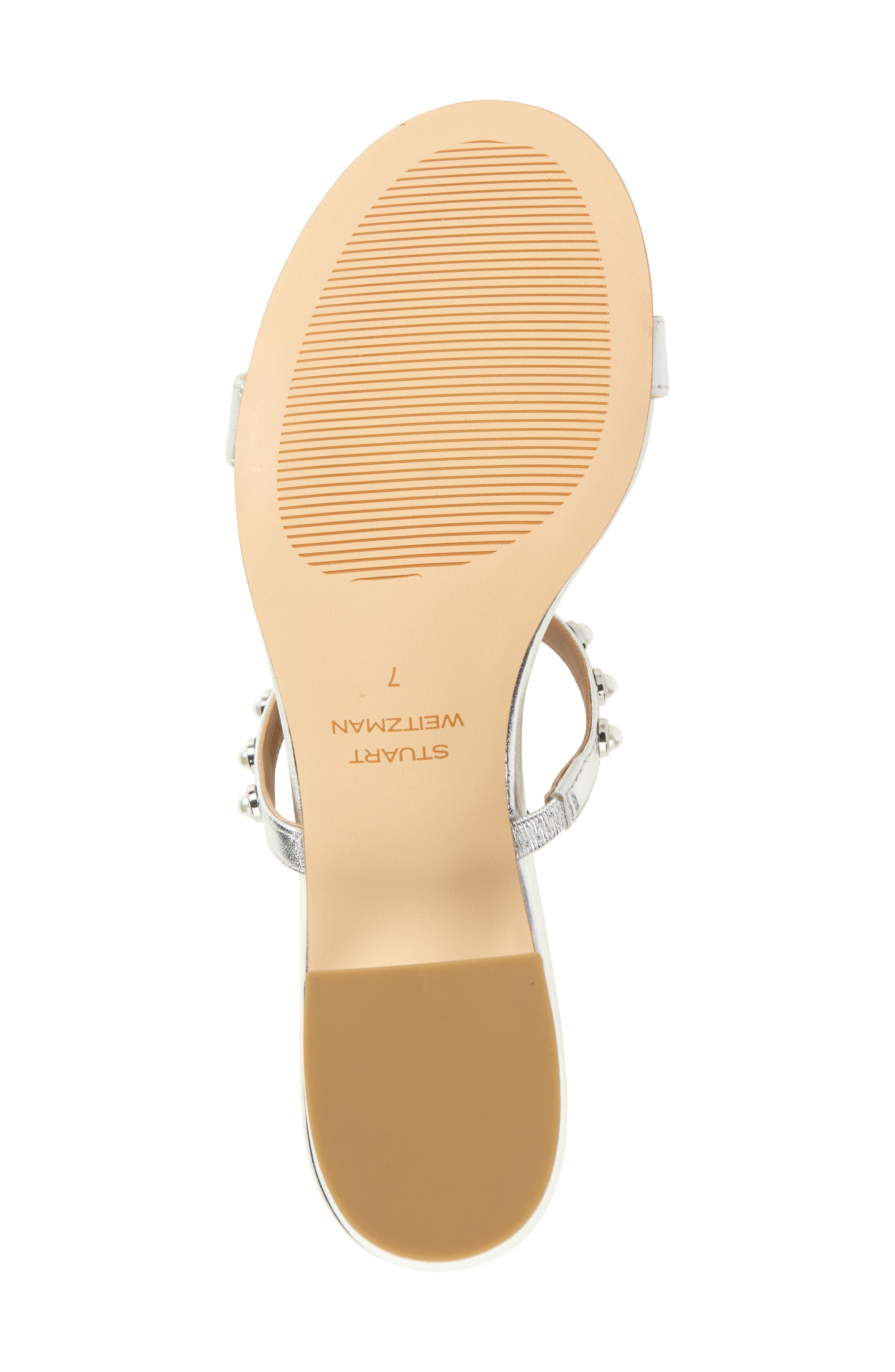 Stuart Weitzman Pearly Strap Block Slide 50 Sandal, Alternate, color, Silver