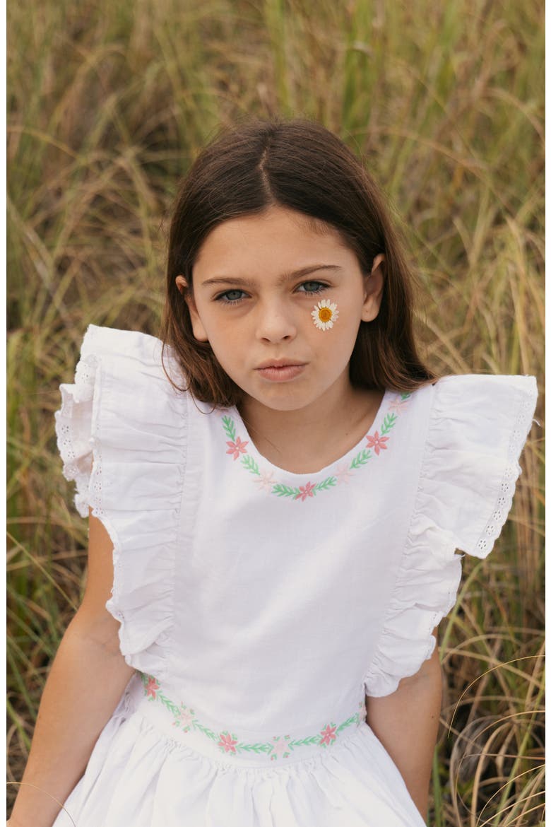 Kids' Linen Ruffle Jumper with Embroidery, Alternate, color, White with Embroidery