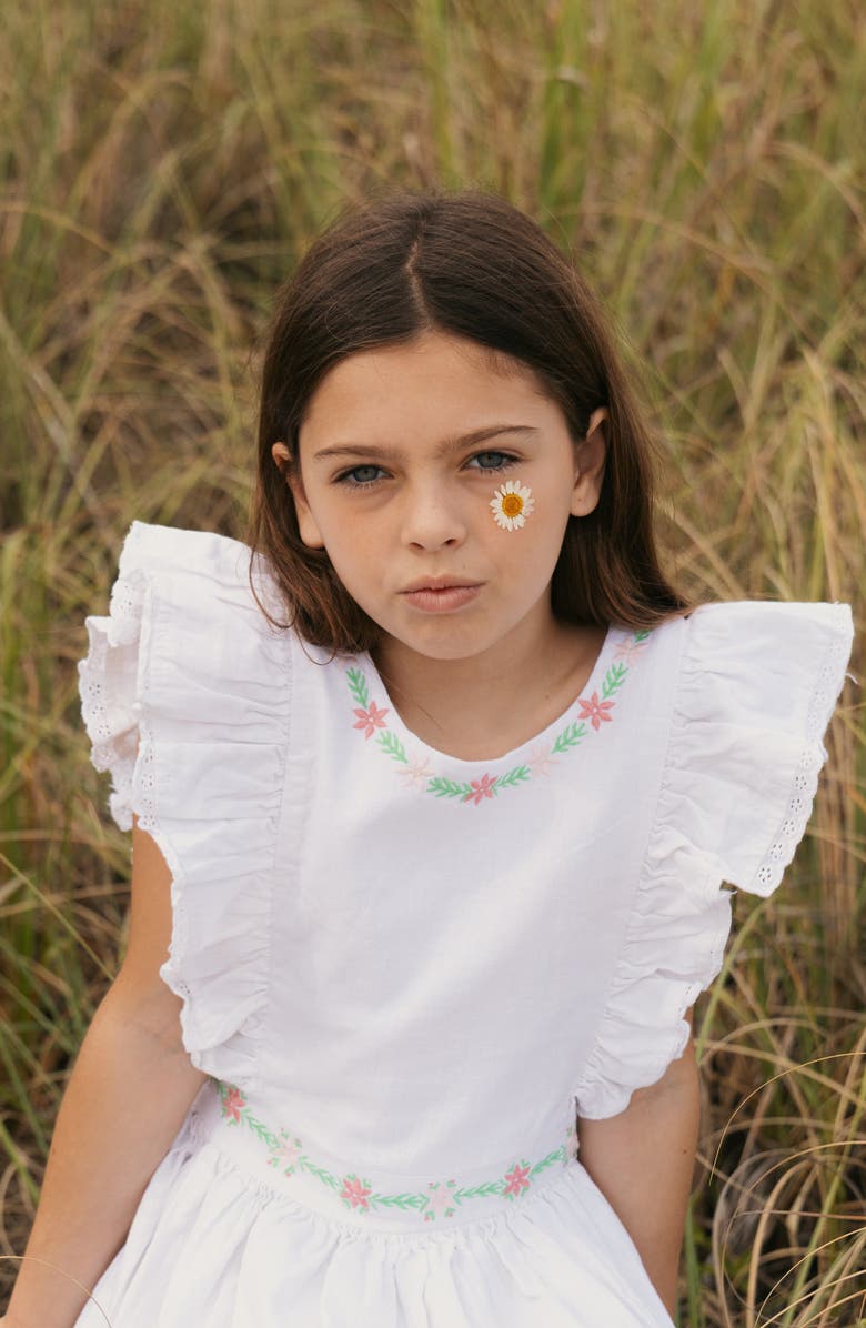 Hope & Henry Kids' Linen Ruffle Jumper with Embroidery, Alternate, color, White With Embroidery