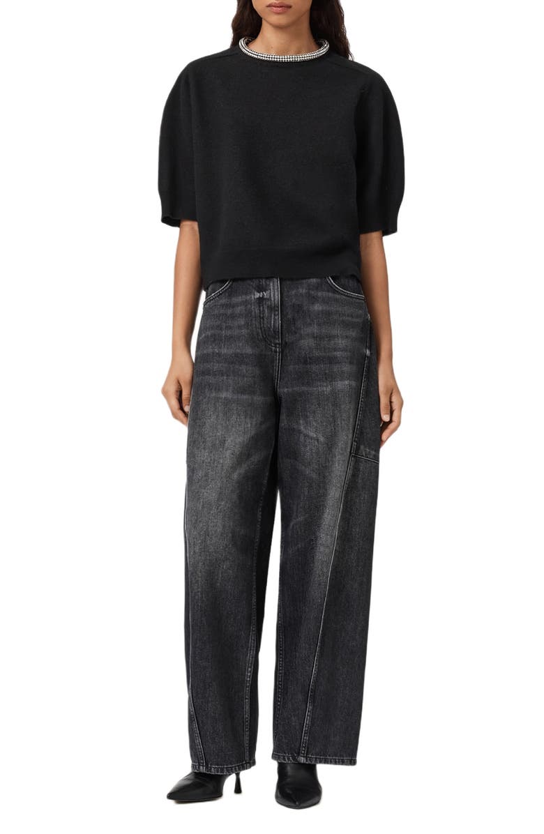 AllSaints Odell Rhinestone Collar Wool Sweater, Alternate, color, Black