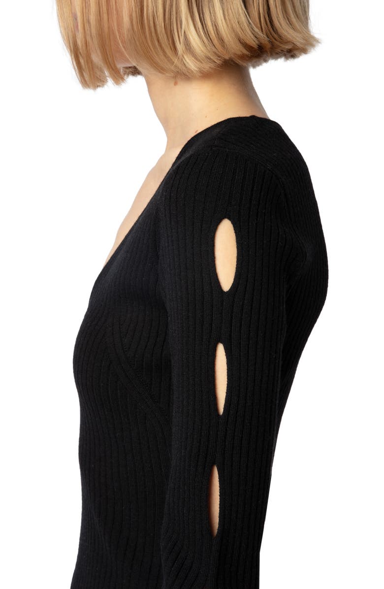 Zadig & Voltaire Syla Cutout Merino Wool Blend Rib Sweater, Alternate, color, 
