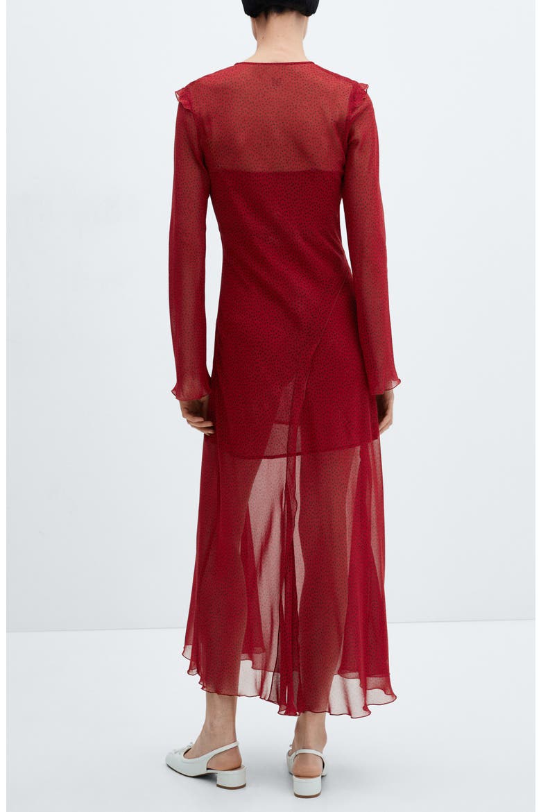 Print Semisheer Long Sleeve Maxi Dress, Alternate, color, RED