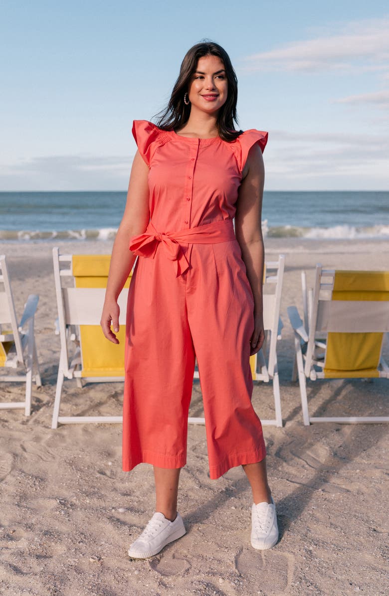 Gal Meets Glam Collection Saffron Flutter Sleeve Crop Jumpsuit, Alternate, color, 