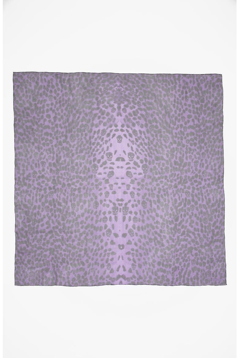 Alexander McQueen 'Leopard Skull' Chiffon Scarf, Alternate, color, DARK PURPLE/ BLACK