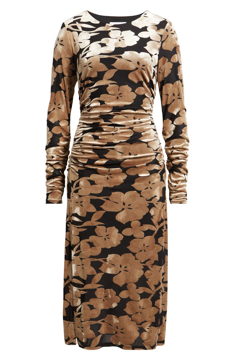 Sam Edelman Floral Long Sleeve Velvet Burnout Midi Dress, Alternate, color, Platinum