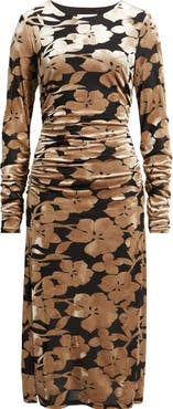 Sam Edelman Floral Long Sleeve Velvet Burnout Midi Dress