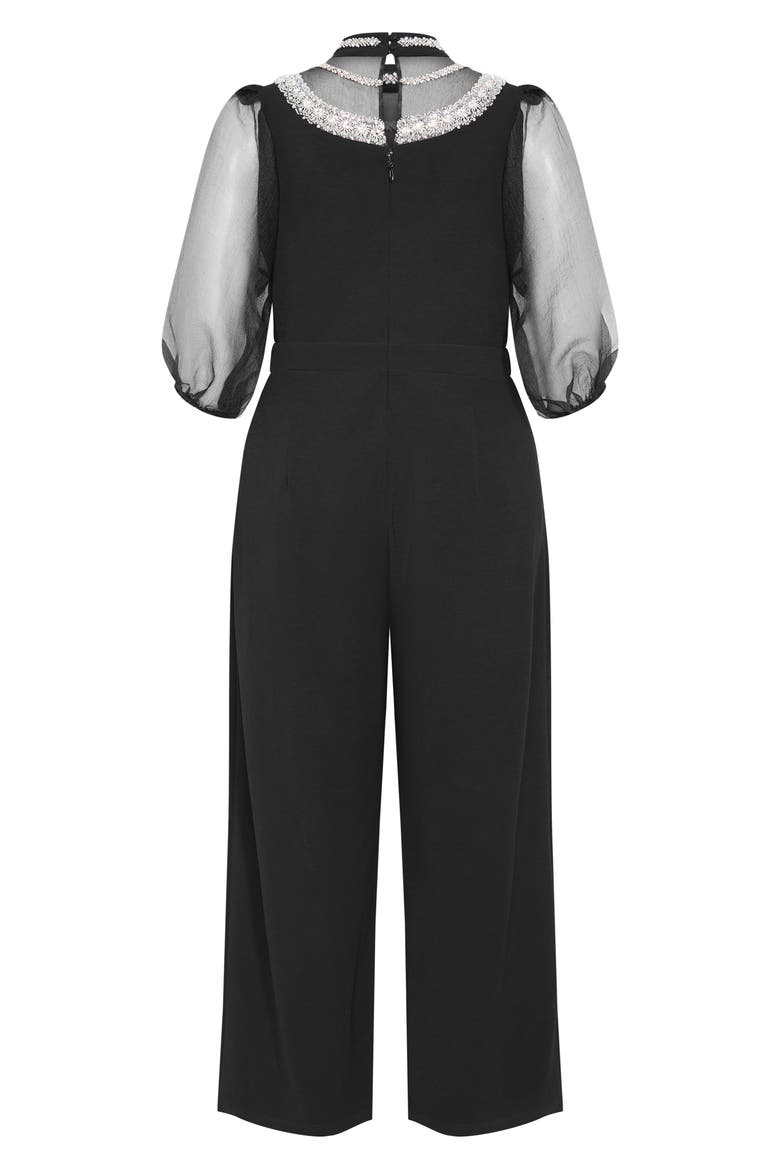 Phoenix Embellished Sheer Panel Jumpsuit, Alternate, color, BLACK