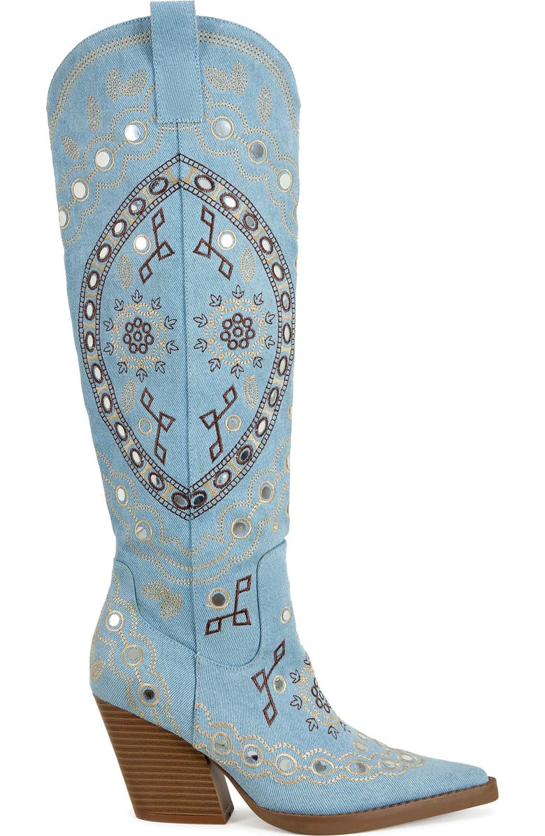 AZALEA WANG Aamina Over the Knee Western Boot, Alternate, color, Denim