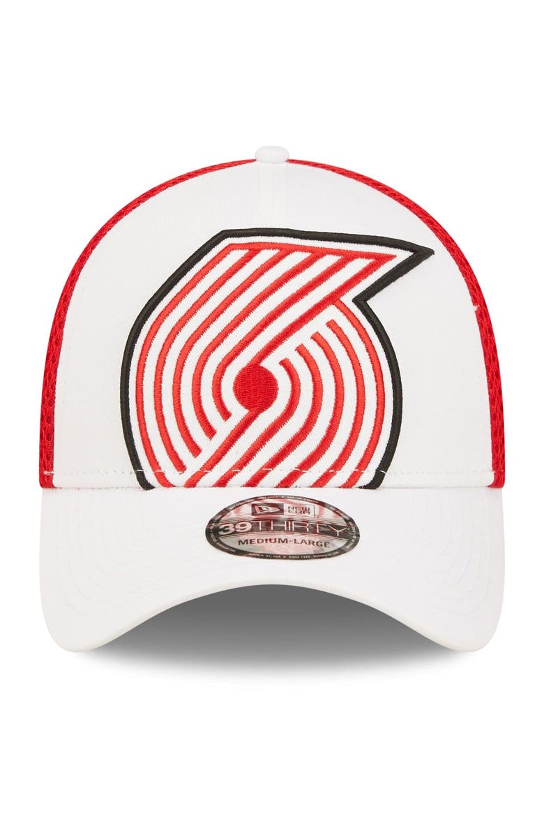 New Era Men's New Era White/Red Portland Trail Blazers Large Logo 39THIRTY Flex Hat, Alternate, color,