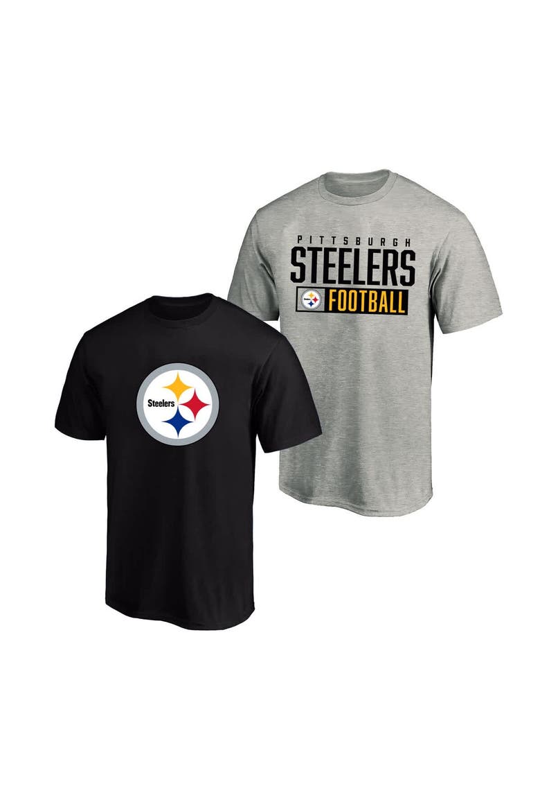 Men's Fanatics  Heather Gray/Black Pittsburgh Steelers Big & Tall 2-Pack T-Shirt Set, Main, color, Heather Gray