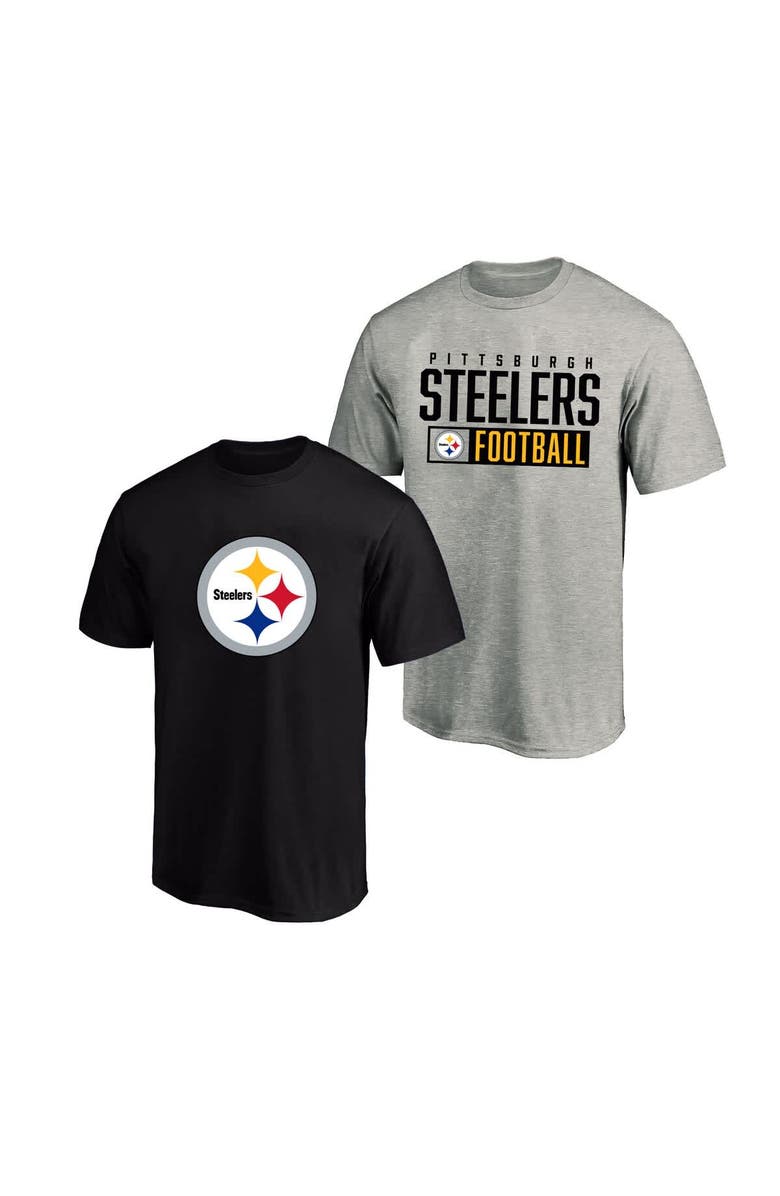 FANATICS Men's Fanatics Heather Gray/Black Pittsburgh Steelers Big & Tall 2-Pack T-Shirt Set, Main, color, Heather Gray