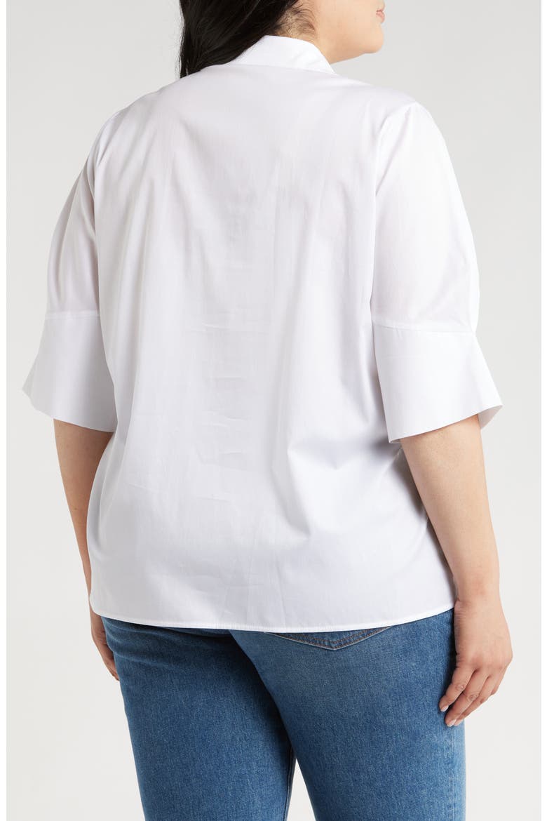 Bernadina Elbow Sleeve Cotton Button-Up Shirt, Alternate, color, WHITE