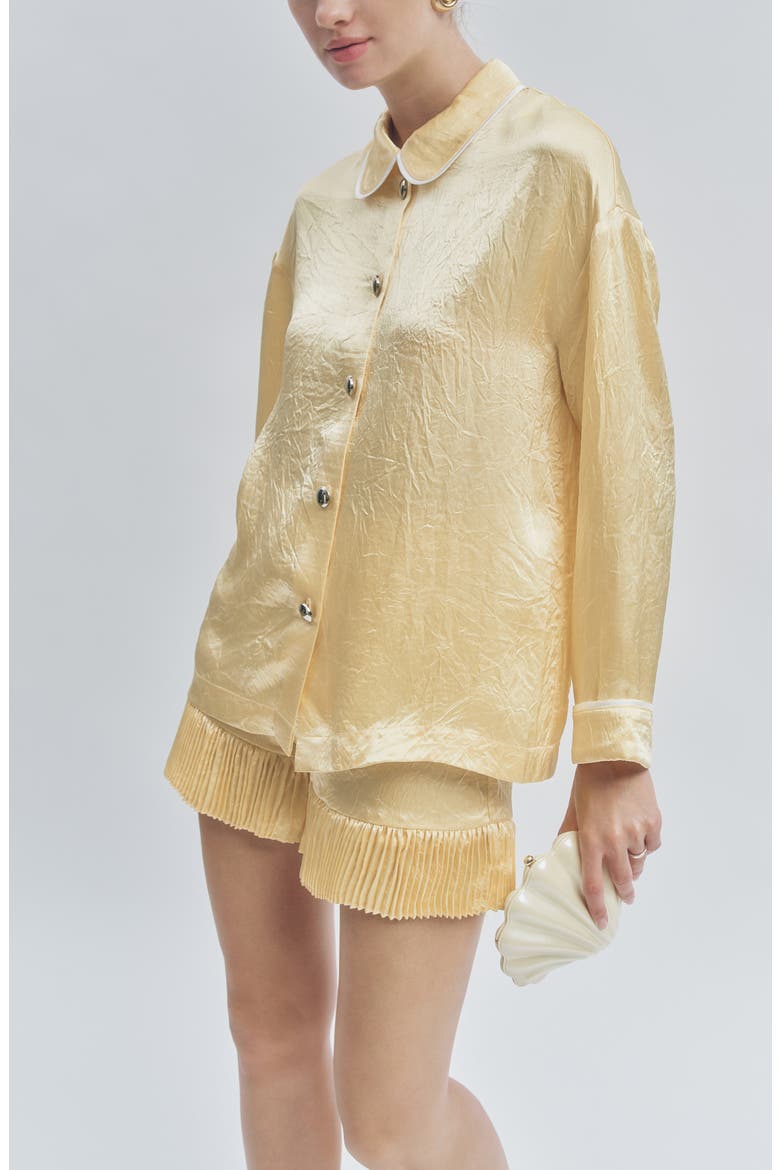 Marsh Crinkled Satin Pleat Hem Mini Shorts, Alternate, color, BUTTER YELLOW